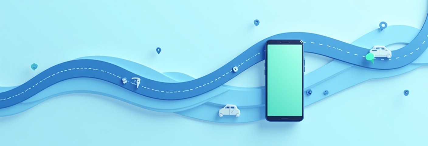 Winding roads leading to a phone with a booking app