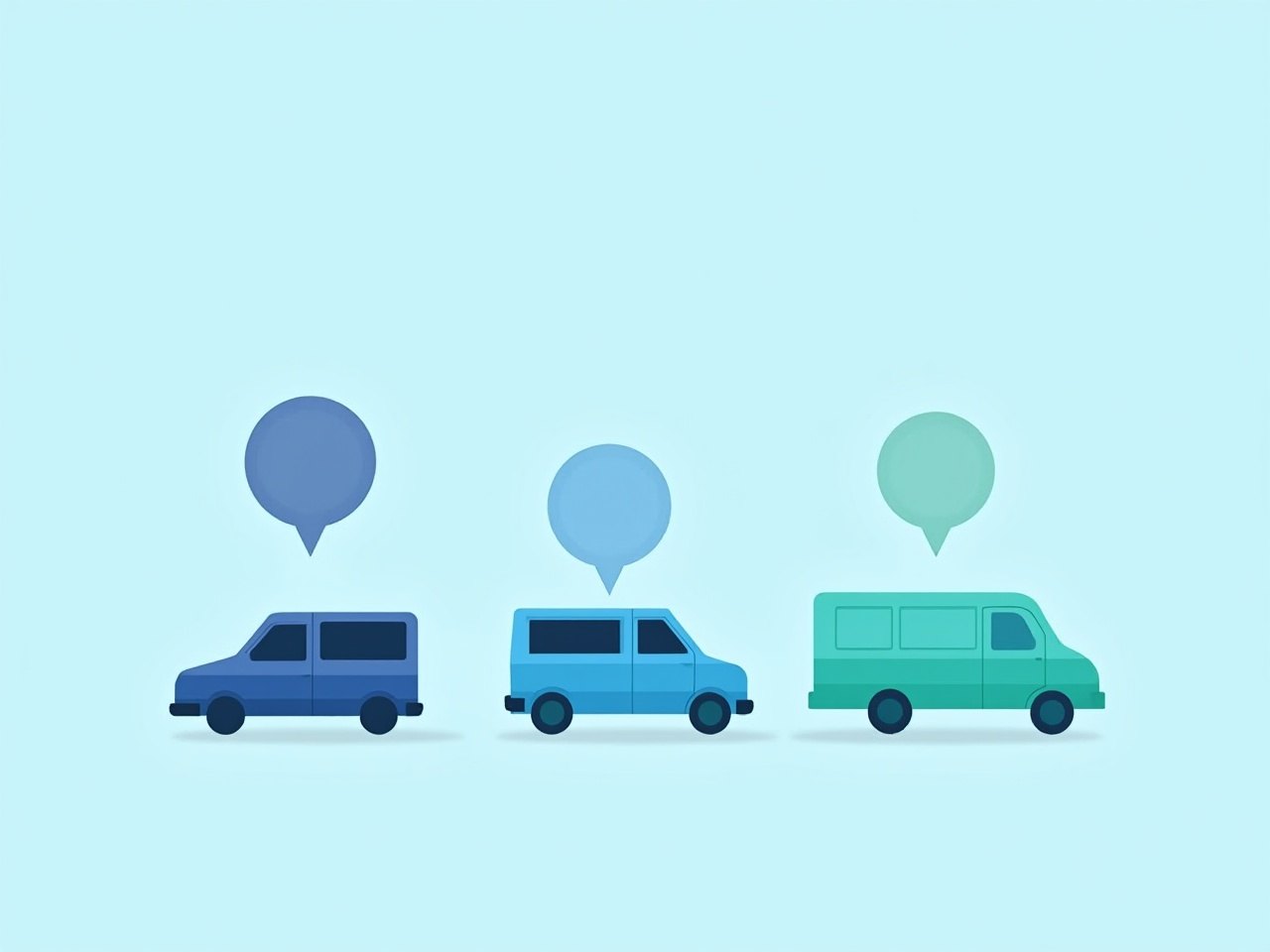 Car, van and minibus side by side, each with a price tag