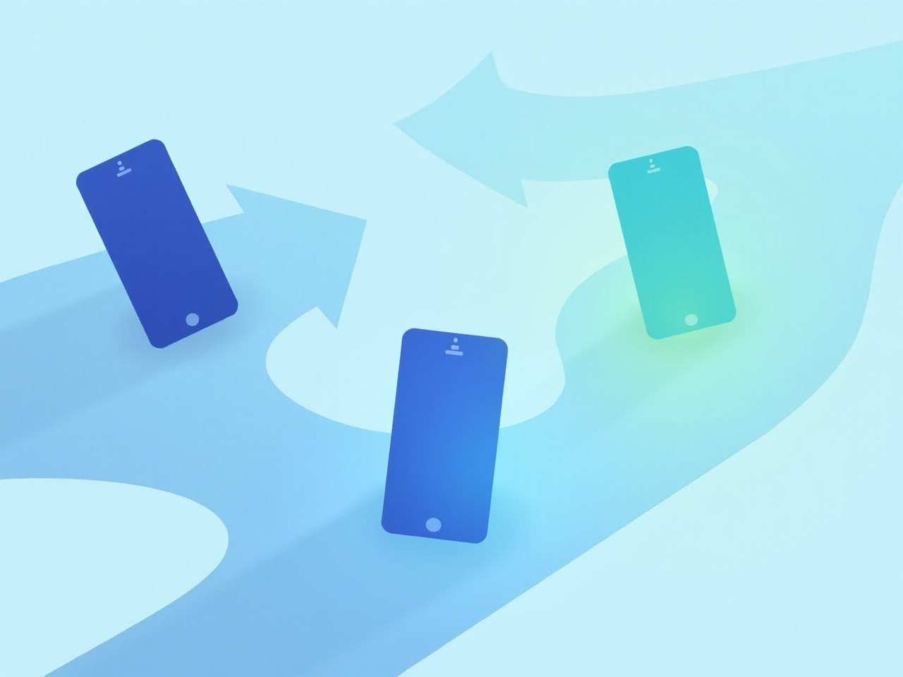 Three paths leading to three phones, one glowing brighter in the centre