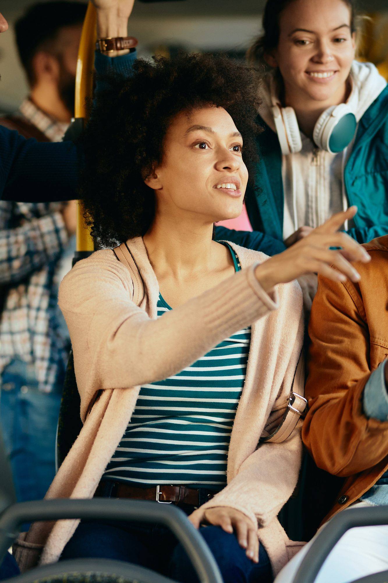 Passengers chatting on a bus